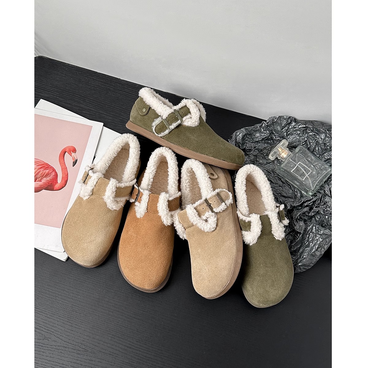 冬季保暖加绒勃肯鞋女真皮毛毛鞋