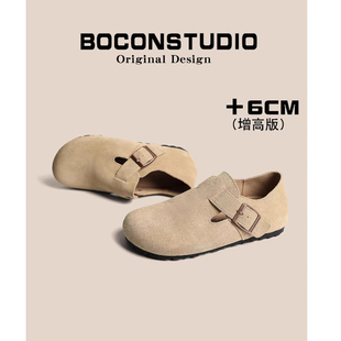 内增高6cm~真皮全包勃肯鞋女2026新款春季厚底单鞋包头半拖鞋女