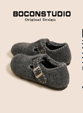 增高6cm~格雷风灰加绒勃肯鞋女2025新款冬季毛毛鞋保暖棉鞋单鞋女