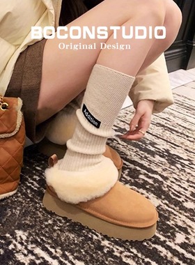 真皮羊毛雪地靴女2025新款冬保暖加绒毛毛东北雪地棉鞋厚底短靴女