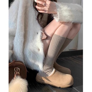 油叽叽~小土豆勃肯鞋女加绒秋冬厚底真皮博肯棉鞋毛毛拖鞋女外穿