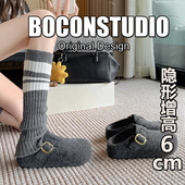 厚底勃肯鞋 女秋冬加绒加厚保暖棉鞋 毛毛鞋 内增高6cm 包头半拖鞋 女