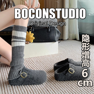 包头半拖鞋 内增高6cm 毛毛鞋 女秋冬加绒加厚保暖棉鞋 女 厚底勃肯鞋