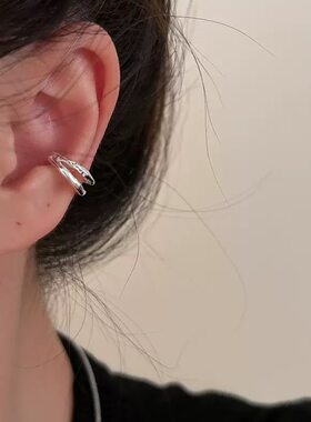 简约线条交叉无耳洞耳骨夹女双层小巧精致S925镀银耳环ins百搭耳.