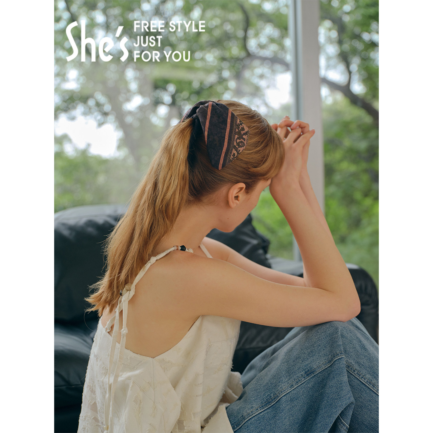shes茜子自然复刻花园复古花纹香蕉夹马尾夹女竖夹蝴蝶节发夹发饰