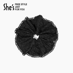 shes茜子轻简循迹工艺水晶褶皱布艺马尾发圈女高级感头绳皮筋发饰