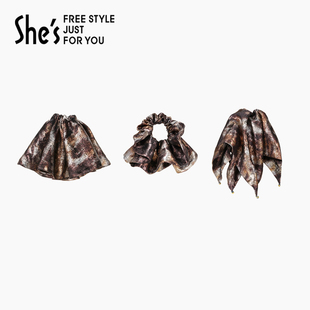 shes茜子巴比耶序曲复古鎏金色质感褶皱裙摆发圈皮筋头绳新款 饰品