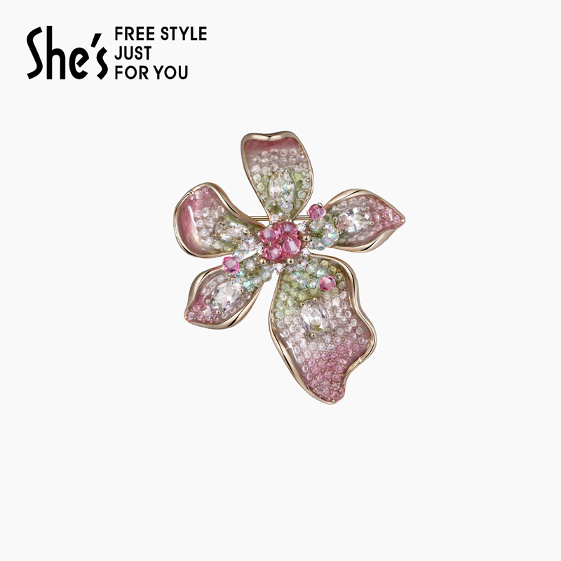 shes茜子植物物语-爱的模样仿水晶精致优雅奢华璀璨大朵兰花胸针