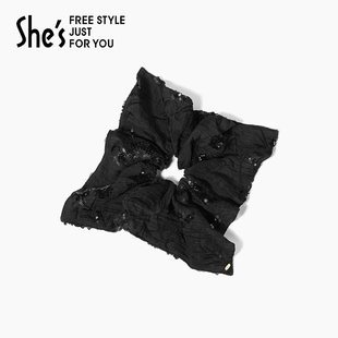 shes茜子轻简循迹手工珠片洋气大肠发圈方巾型头绳马尾发绳头花女