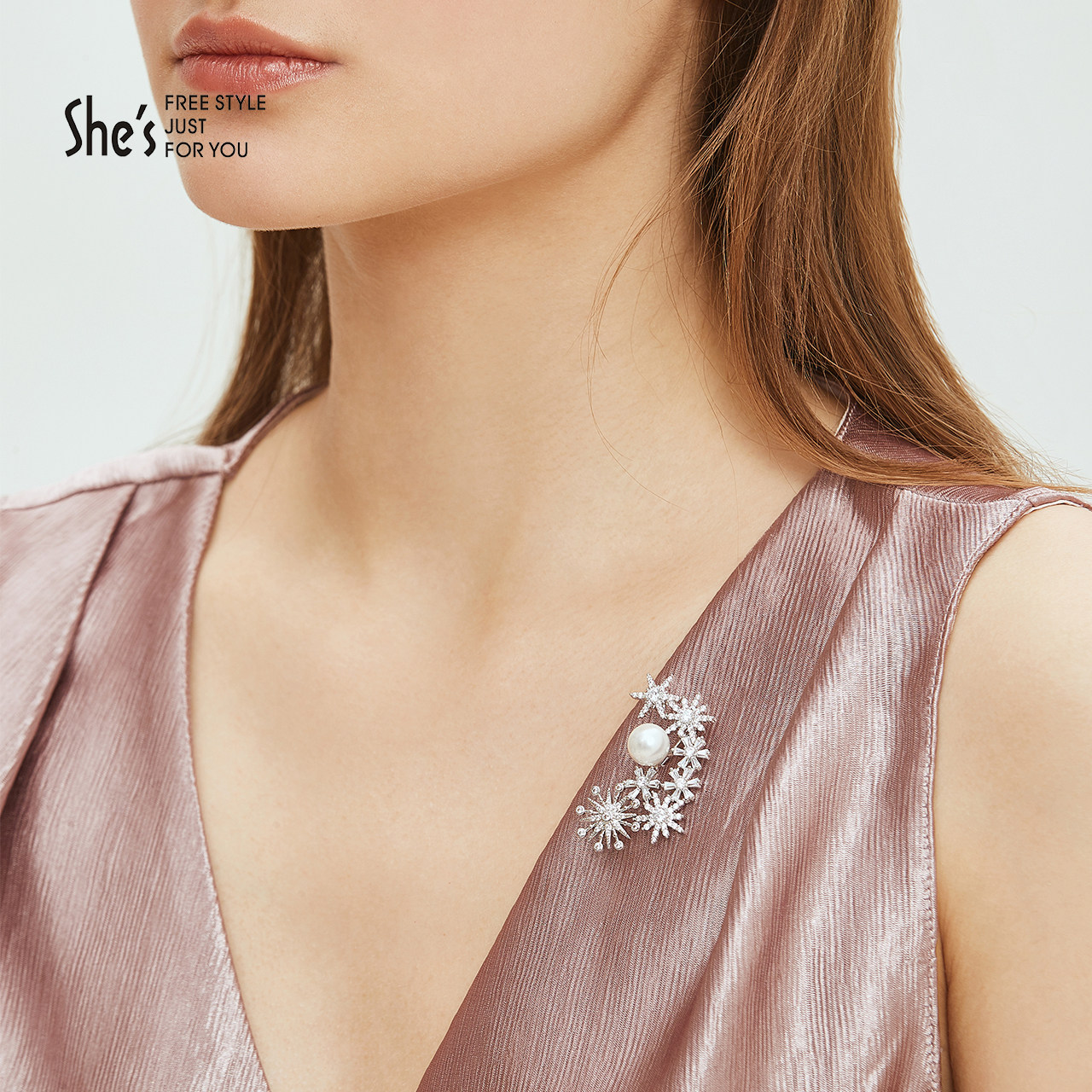shes茜子八芒星星晶钻珍珠胸针配饰外套大衣胸花别针装饰礼物