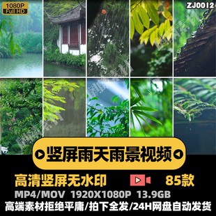 竖屏雨天水滴禅意屋檐禅心古寺佛系小清新雨景短视频剪辑素材