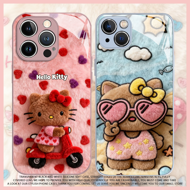 毛绒黑皮HelloKitty手机壳