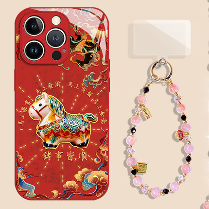 适用于OPPOreno15pro手机壳reno14唐三彩马13新款玻璃12卡通可爱11国潮新年10pro+马年本命年9喜庆8防摔7女6