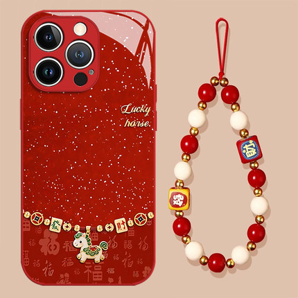 适用于OPPOreno15pro手机壳reno14发财福字小马13新款玻璃12新中式11新年过年10pro+马年本命年9喜庆8防摔7/6