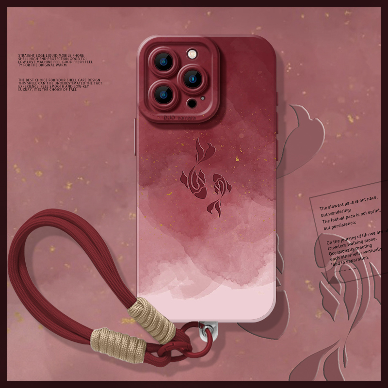 好运锦鲤适用于苹果12promax手机壳iPhone11新中式x新款液态硅胶xs红色喜庆xr创意小众高级感8plus防摔软套7