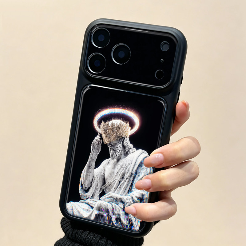 赛博光晕希腊雕像适用iPhone18promax手机壳苹果17新款18pro创意15pro不会撞壳14大视窗13秒变17创意全包防摔