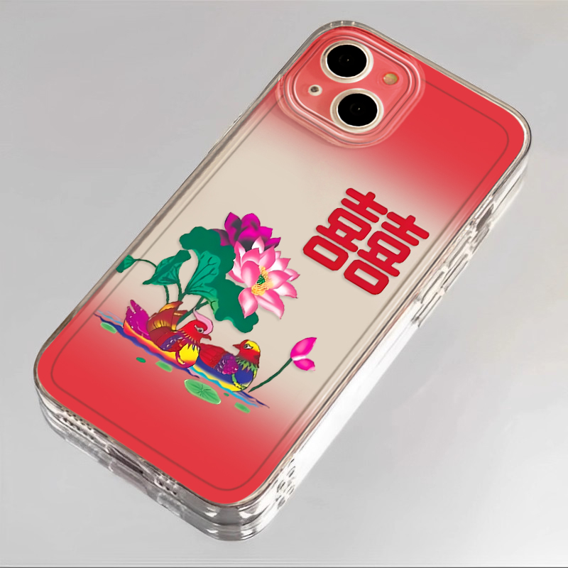 复古喜庆荷花适用于iQOOU5手机壳vivoiqooU3X情侣搞怪U1透明新款中国风牡丹喜鹊双囍小众高级感全包防摔土味