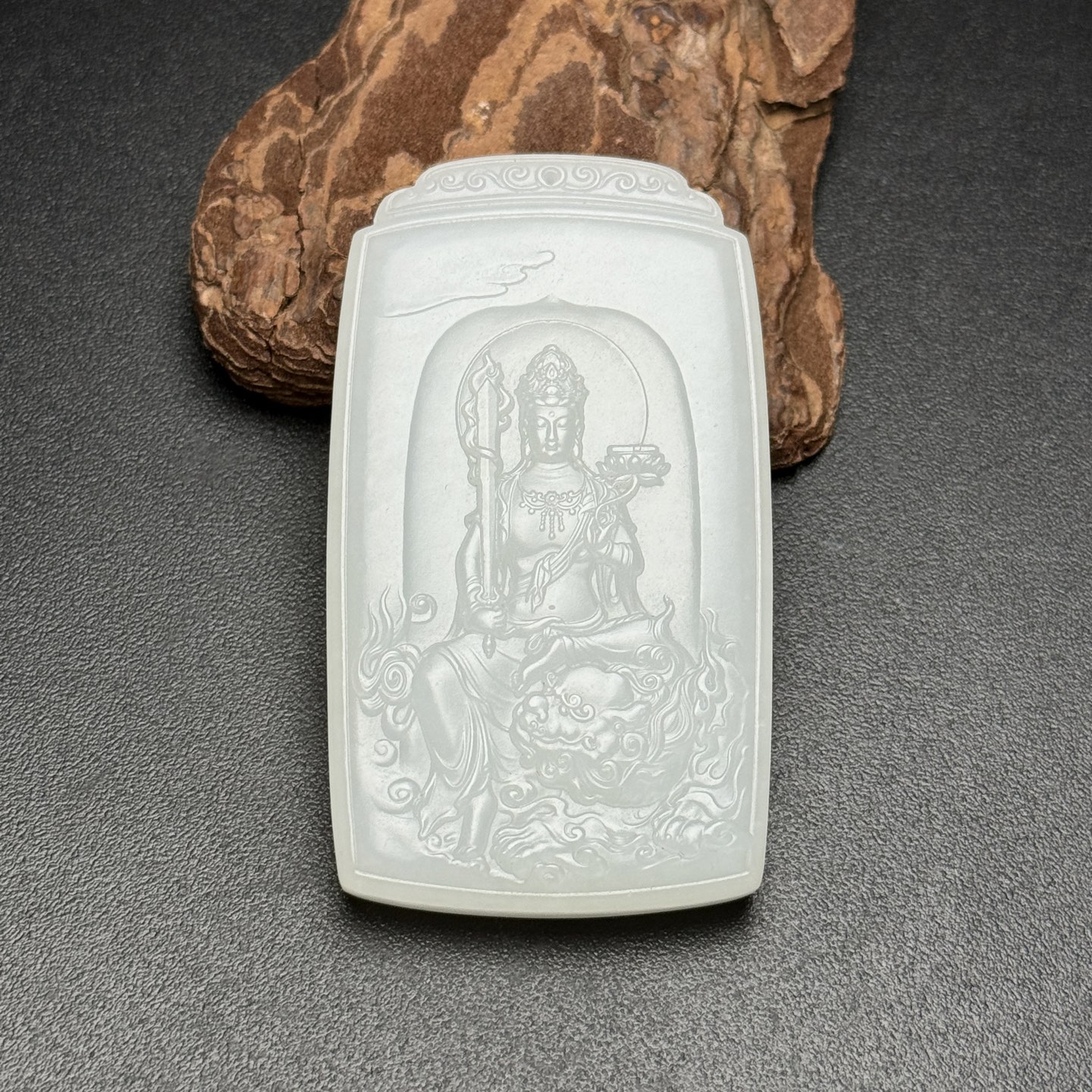 正品和田白玉观音玉牌苏工精雕