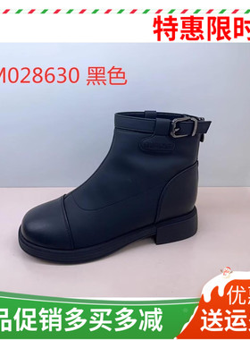 香香莉2024冬季短筒加绒舒适圆头百搭拉链骑士学院女棉靴子 28630