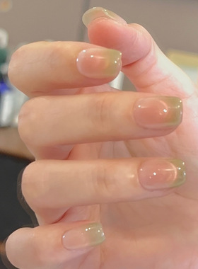 芭乐猫眼绿色法式纯手工穿戴甲清新美甲成品贴可重复使用