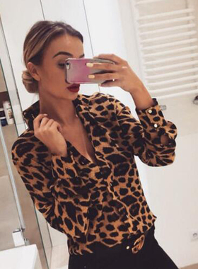 2020现货 新款速卖通ebay亚马逊外贸秋季长袖衬衫豹纹T恤修身女士