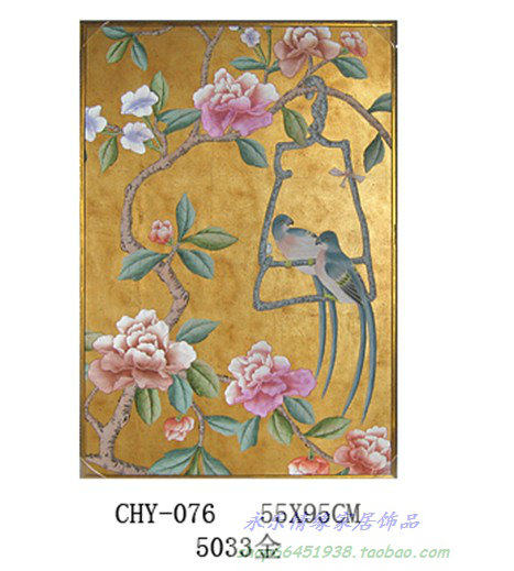 家居饰品 国画装饰画真丝手绘绢画工笔花鸟金箔底作旧