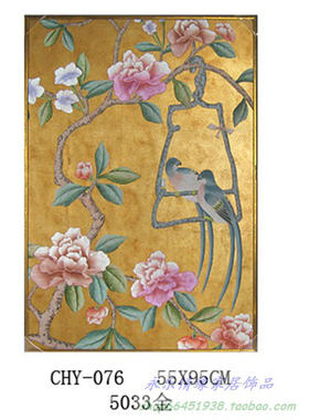 家居饰品 国画装饰画真丝手绘绢画工笔花鸟金箔底作旧