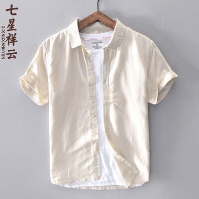 夏季短袖棉麻衬衫男士日系休闲上