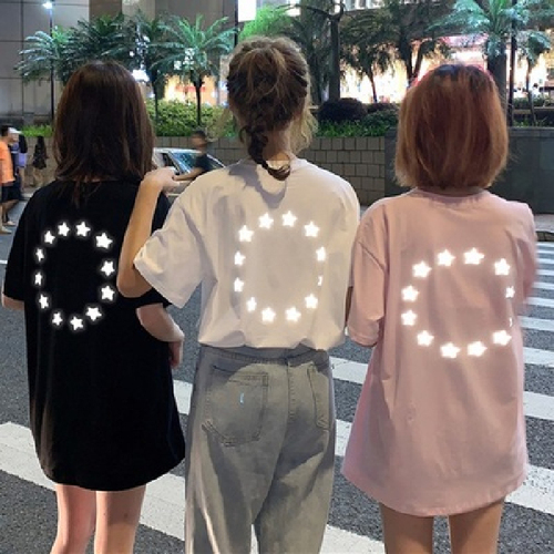 Reflective Korean Flash Reflective Short Sleeve T-shirt Women's Wear 19 New Style Students'Loose Hip-Hop Personality Top