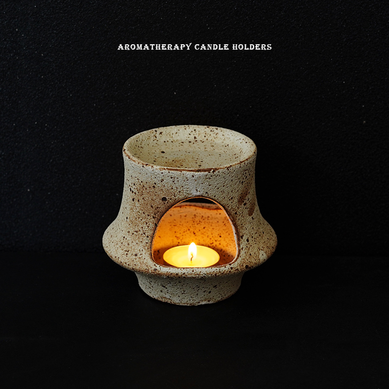 出口欧式复古窑变釉粗陶创意民宿家居酒吧氛围香薰炉香薰烛台装饰