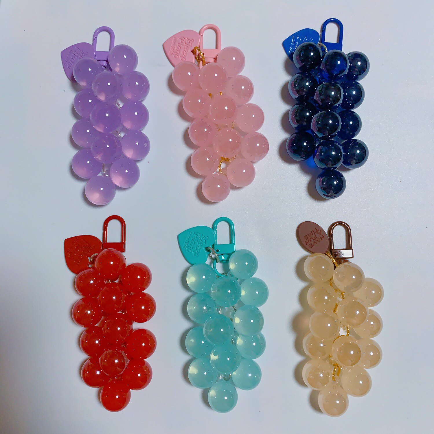 手作DIY果冻色吊珠葡萄串钥匙扣手机挂件包挂件湖蓝色粉色红色