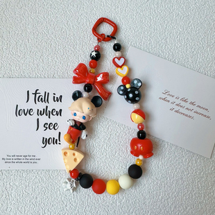 原创dimoo迪斯尼米奇改娃萌粒手机链米老鼠奶酪蝴蝶结包挂饰