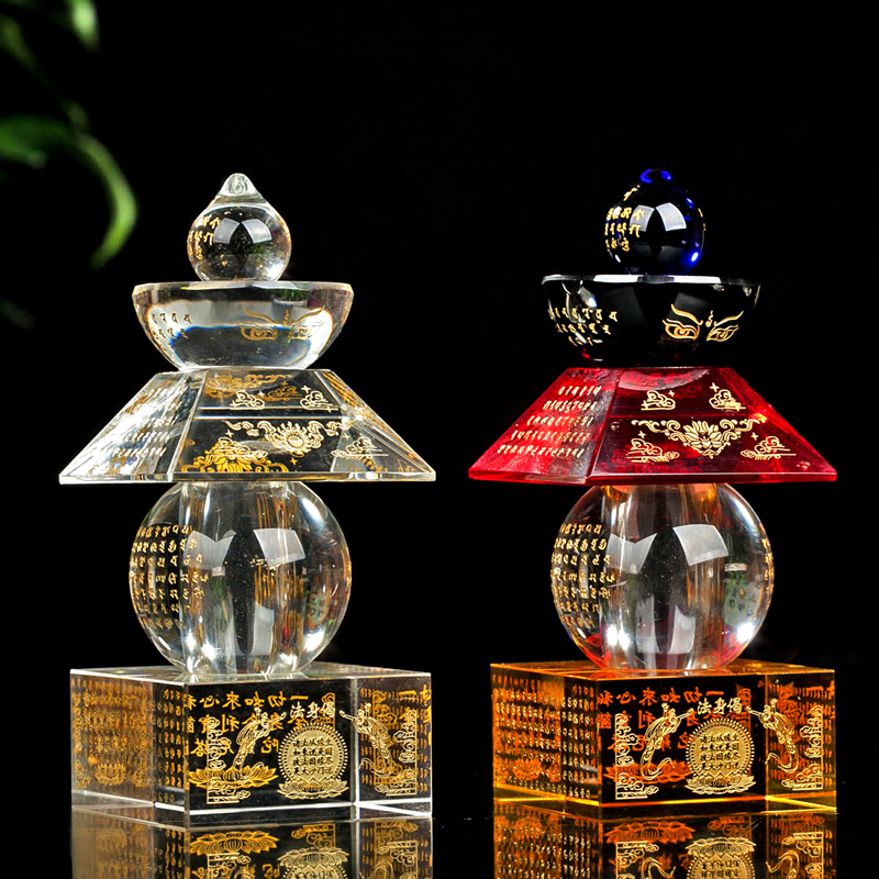 水晶舍利塔家用供奉彩色宝箧印陀罗尼菩提塔用品五轮宝塔摆件