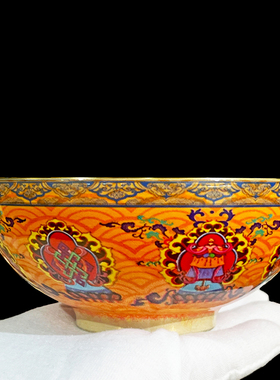 4寸纯铜彩绘八吉祥供水碗圣水杯藏式供具铜制品家居装饰摆件