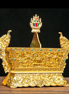 西藏雕刻手工彩绘吉祥八宝双龙五谷斗米供藏式餐厅摆件切玛盒大号