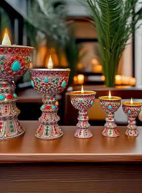 新掐丝彩纸仿真LED电子酥油灯灯座充电供佛灯长明灯藏传佛前供灯