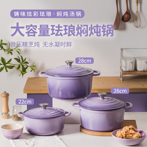铸味珐瑯锅28CM双耳经典圆形炖锅煲汤锅家用通用加深加厚铸铁汤锅