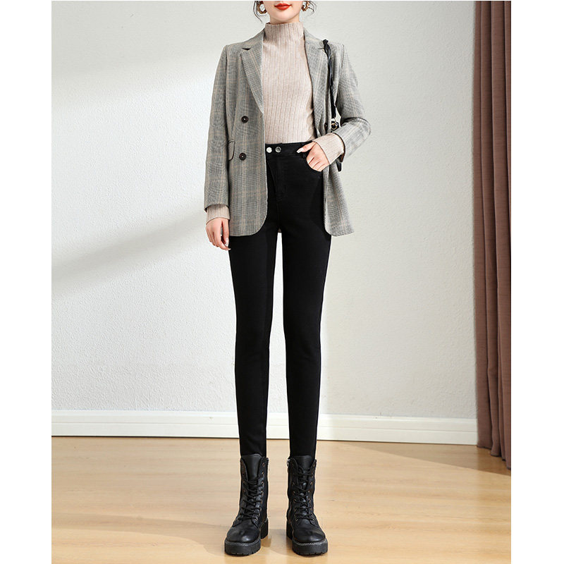 BLACK SMALL FOOT JEANS WOMENS FALL|WINTER 2024 NEW HIGH WAIST SKINNY PENCIL PANTS SLIM LEGGINGS