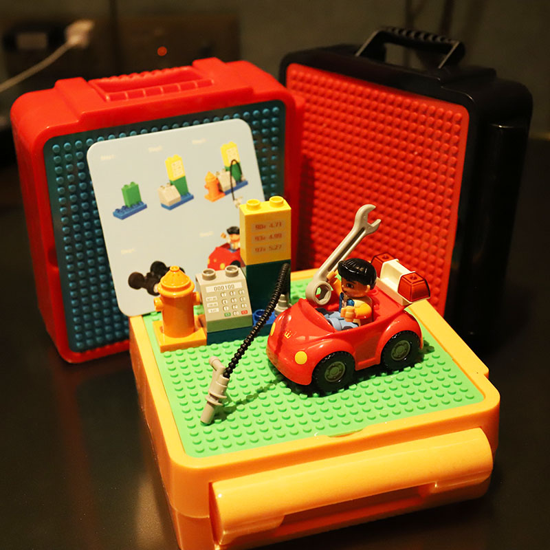 带底板收纳盒子小汽车颗粒积木