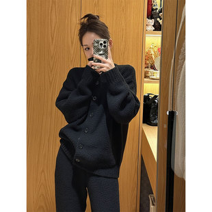 韩系简约纯色半边绒睡衣女秋冬新款大码加厚保暖家居服套装可外穿