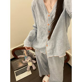 家居服大码 韩系甜美休闲风睡衣女2025春秋季 长裤 长袖 两件套 新款