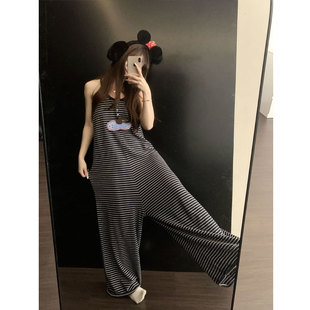 显瘦宽松阔腿休闲连体衣家居服可外出 卡通酷猫简约设计睡衣女夏季