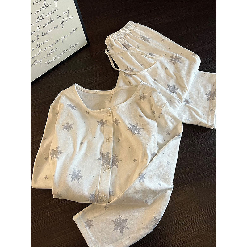 甜美简约风雪花印花舒适德绒睡衣女春秋季新款家居服大码保暖套装,女士内衣/男士内衣/家居服,睡衣/家居服套装,淘宝优惠券,粉丝福利购,淘宝优惠卷