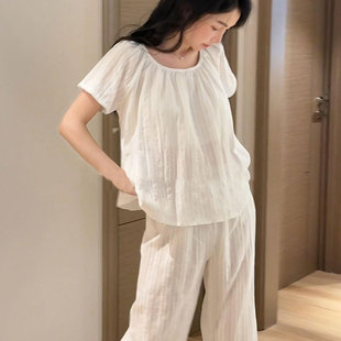 休闲宽松家居服两件套装 日系甜美少女睡衣女夏季 长裤 新款 简约短袖