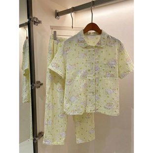 纯欲设计感可爱卡通印花短袖睡衣女春夏新款长裤休闲风家居服套装