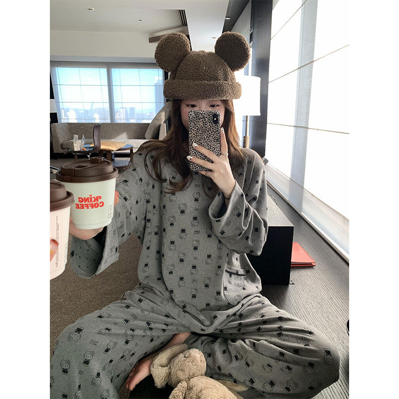 韩系可爱Kitty猫睡衣女秋冬季