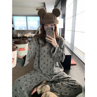 韩系可爱Kitty猫睡衣女秋冬季新款亲肤保暖休闲家居服套装可外穿