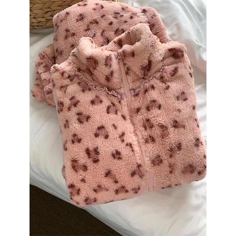 甜美粉色豹纹珊瑚绒睡衣女秋冬新款毛绒绒长袖保暖加厚家居服套装,女士内衣/男士内衣/家居服,睡衣/家居服套装,淘宝优惠券,粉丝福利购,淘宝优惠卷