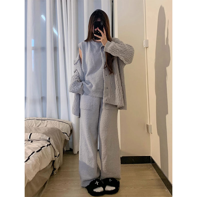 高级感背带针织半边绒睡衣女