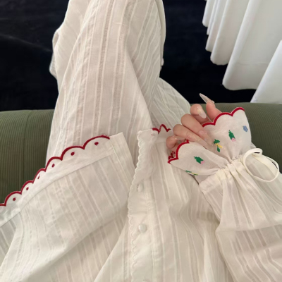 小众设计刺绣长袖长裤家居服套装